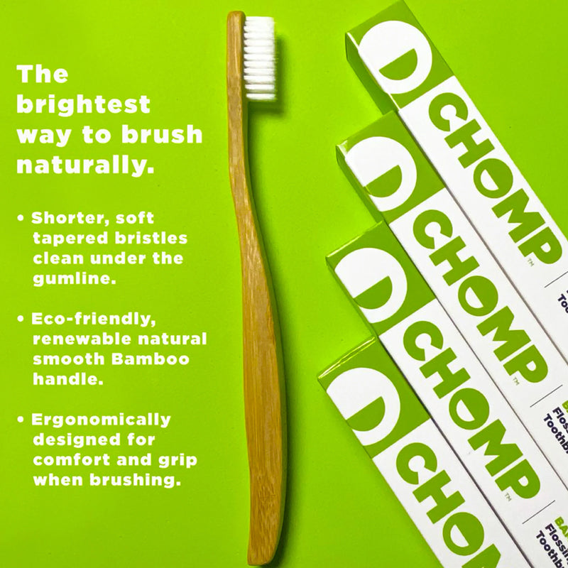 CHOMP Bamboo Flossing Toothbrush 4-PACK